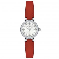 image of Tissot T-Lady Lovey Round White Mother of Pearl Dial Red Leather Strap Watch | 19.5mm | T1400091611100 with sku:T1400091611100