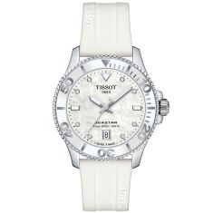 Tissot T-Sport Seastar 1000 Quartz Diver Mother-of-Pearl Dial White Silicone Strap Watch | 36mm | T1202101711600