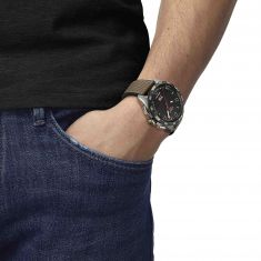 Tissot T-Touch Connect Solar Black Dial Beige Leather Strap Watch 47.5mm - T1214204705107