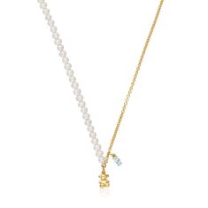TOUS Bold Bear Cultured Pearl and Topaz Gold Plated Pendant Necklace