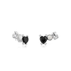 TOUS Color Pills Heart-Shaped Onyx and Mother of Pearl Sterling Silver Stud Earrings