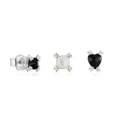 TOUS Color Pills Set of Three Onyx and Mother of Pearl Sterling Silver Stud Earrings