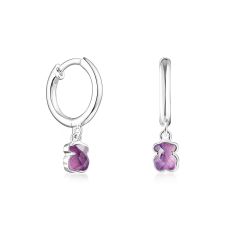TOUS Cool Color Bear Amethyst Sterling Silver Hoop Drop Earrings