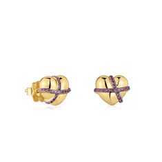 TOUS Lligat Rhodolite Gold Plated Heart Stud Earrings