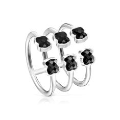TOUS Mini Black Onyx Tripe Row Ring - Size 6