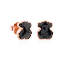 TOUS Motif Bear Black Onyx Rose Vermeil Stud Earrings 10mm