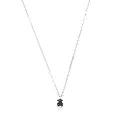 TOUS Motif Bear Black Spinel Sterling Silver Pendant Necklace