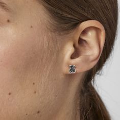 TOUS Motif Bear Black Spinel Sterling Silver Stud Earrings