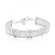 TOUS Sterling Silver Bear, Flower, and Heart Mesh Bracelet