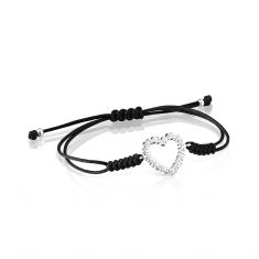 TOUS Sterling Silver Heart and Adjustable Black Cord Bracelet