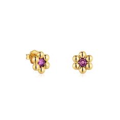 TOUS Sugar Party Rhodolite Gold Plated Short Flower Stud Earrings