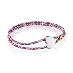 TOUS Sweet Dolls Burgundy Sterling Silver Heart Elastic Bracelet