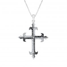 Treated Black Diamond and Diamond Cross Pendant Necklace on Box Chain 1/3ctw