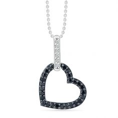 Treated Black Diamond and Diamond Heart Pendant Necklace 1/6ctw