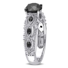 Treated Black Diamond and Diamond Vintage-Inspired Engagement Ring 2ctw