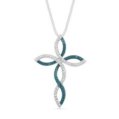 image of Treated Blue Diamond and Diamond Cross Pendant Necklace with sku:PC073127AAWBL