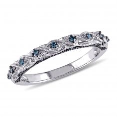 Treated Blue Diamond Vintage-Inspired Milgrain Wedding Band 1/6ctw