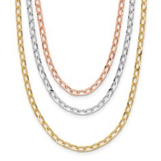 Tri-Tone Gold Hollow Three-Strand Open Link Chain Necklace | 18 Inches
