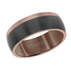 TRITON Black and Espresso Brown Tungsten Carbide Color Block Dome Comfort Fit Wedding Band 8mm - Men's