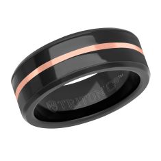 TRITON Black and Rose Tungsten Carbide with Black Ceramic Inlay Comfort Fit Wedding Band | 8mm | Men's