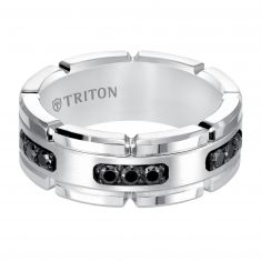 TRITON Treated Black Diamond Accent White Tungsten Carbide Comfort Fit Wedding Band 8mm