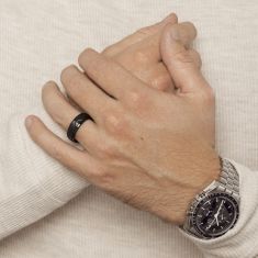 TRITON Black Tungsten Carbide Alternating Diagonal Cut Comfort Fit Wedding Band 8mm