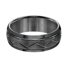 TRITON Black Tungsten Carbide Alternating Diagonal Cut Comfort Fit Wedding Band 8mm