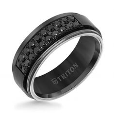 TRITON Black Tungsten Carbide and Black Sapphire Step Edge Wedding Band | 8mm