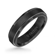 TRITON Black Tungsten Carbide Comfort Fit Wedding Band 6mm