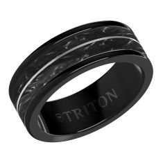 TRITON Black Tungsten Carbide, Forged Carbon Fiber, and Titanium Comfort Fit Wedding Band 8mm