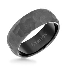 TRITON Black Tungsten Carbide Hammered Comfort Fit Wedding Band 8mm