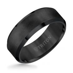 TRITON Black Tungsten Carbide Satin Center Bevel Edge Comfort Fit Wedding Band | 8mm