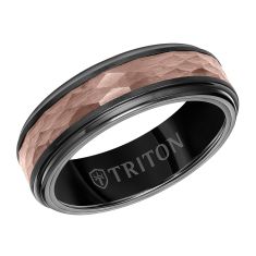 TRITON Espresso Brown and Black Tungsten Carbide Hammered Center Comfort Fit Wedding Band 7mm