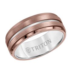 TRITON Espresso Brown and White Tungsten Carbide Satin Finish Center Line Comfort Fit Wedding Band 8mm