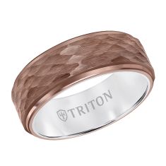 TRITON Espresso Brown Tungsten Carbide Hammered Comfort Fit Wedding Band 8mm