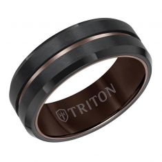 TRITON Black and Espresso Tungsten Carbide Comfort Fit Wedding Band | 8mm