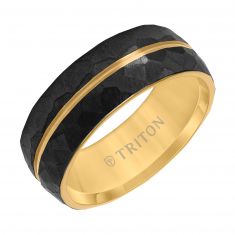 TRITON Faceted Black and Yellow Titanium Comfort Fit Wedding Band 8mm