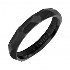 TRITON Faceted Black Titanium Brushed Finish Comfort Fit Wedding Band 4mm