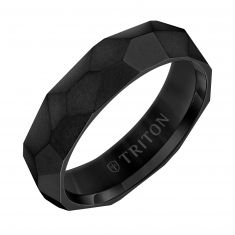 TRITON Faceted Black Titanium Brushed Finish Comfort Fit Wedding Band 6mm