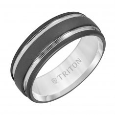 TRITON Grey and Black Tungsten Carbide Sandblast Finish Comfort Fit Wedding Band 8mm