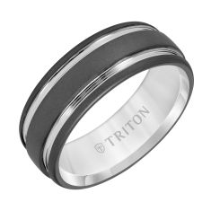 TRITON Grey and Black Tungsten Carbide Sandblast Finish Comfort Fit Wedding Band 8mm