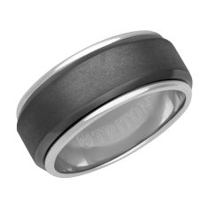 TRITON Grey Tantalum and White Gold Sleeve Comfort Fit Wedding Band 9mm