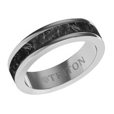 TRITON Grey Tungsten Carbide and Forged Carbon Fiber Comfort Fit Wedding Band 6mm