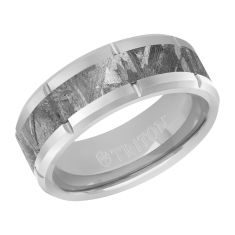 TRITON Grey Tungsten Carbide and Meteorite Inlay Comfort Fit Wedding Band | 8mm | Men's