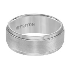 TRITON Grey Tungsten Carbide Brushed Finish Step Edge Comfort Fit Wedding Band 9mm