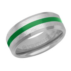 TRITON Grey Tungsten Carbide with Green Ceramic Inlay Comfort Fit Wedding Band 8mm