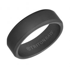 TRITON Raw Black DLC Tungsten Carbide Beveled Edge Comfort Fit Wedding Band | 7mm
