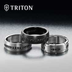 TRITON Treated Black Diamond Accent White Tungsten Carbide Comfort Fit Wedding Band 8mm
