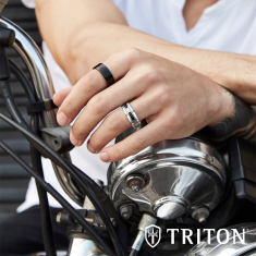 TRITON Treated Black Diamond Accent White Tungsten Carbide Comfort Fit Wedding Band 8mm