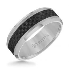 TRITON Tungsten Carbide and Black Carbon Fiber Comfort Fit Wedding Band | 8mm